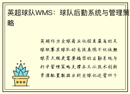 英超球队WMS：球队后勤系统与管理策略